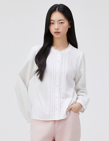레이스 믹스 프릴 블라우스