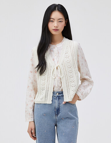 레이스 믹스 프린트 프릴 블라우스