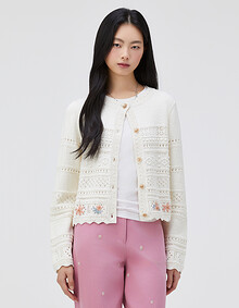 플라워 자수 라운드넥 가디건