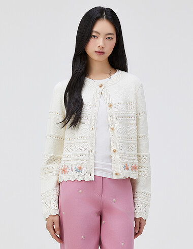 플라워 자수 라운드넥 가디건