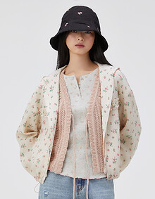 플라워 자수 포인트 모자