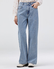 자수포인트 일자 데님팬츠