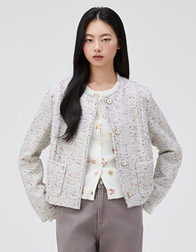 네프사 라운드넥 트위드 자켓