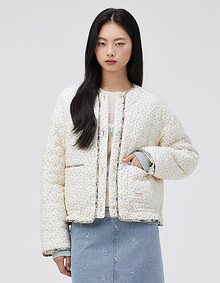 잔꽃 프린트 퀼팅 점퍼