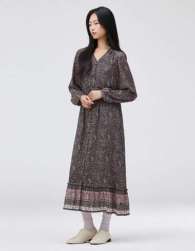 플라워 브이넥 풀오픈 원피스