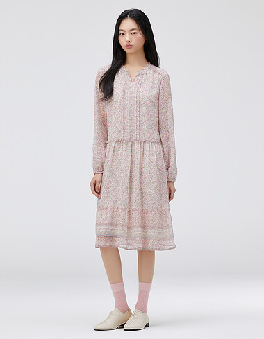 플라워 보더 미디 원피스