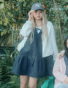 [KiiiKiii 착용] 레이어드 미니 데님 원피스