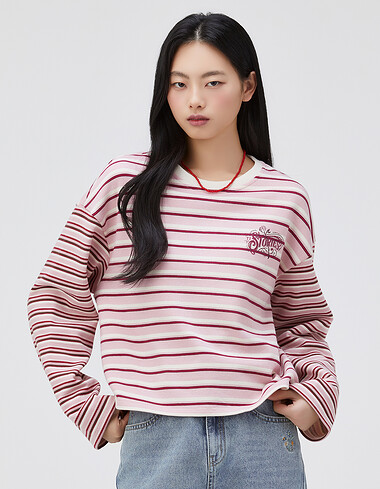 스트라이프 크롭 스웻셔츠