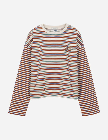 스트라이프 크롭 스웻셔츠