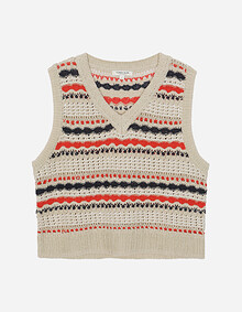 브이넥 칼라 블록 니트 베스트