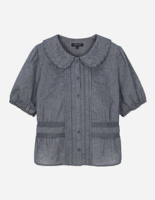 스칼럽 카라 반소매 블라우스