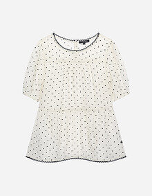 하트패턴 배색 블라우스