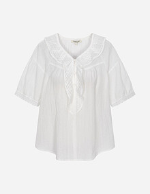 러플 브이넥 코튼 블라우스