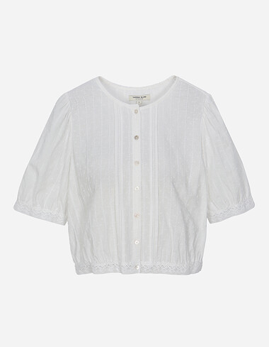 레이스 배색 핀턱 블라우스