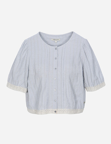 레이스 배색 핀턱 블라우스