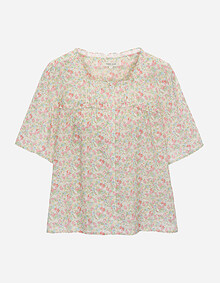 플라워 패턴 스퀘어 넥 블라우스