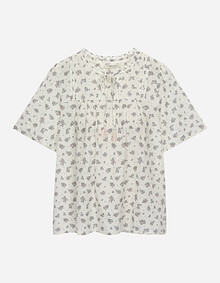 플라워 패턴 테슬 장식 블라우스