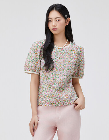 플라워 아일렛 자수 블라우스