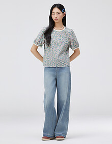 플라워 아일렛 자수 블라우스