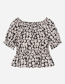 셔링 포인트 플라워 블라우스