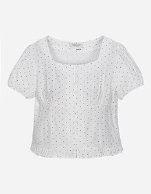퍼프 소매 도트 블라우스