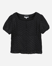 퍼프 소매 도트 블라우스