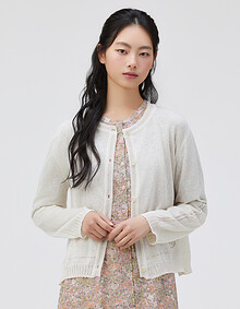플라워 자수 라운드넥 가디건