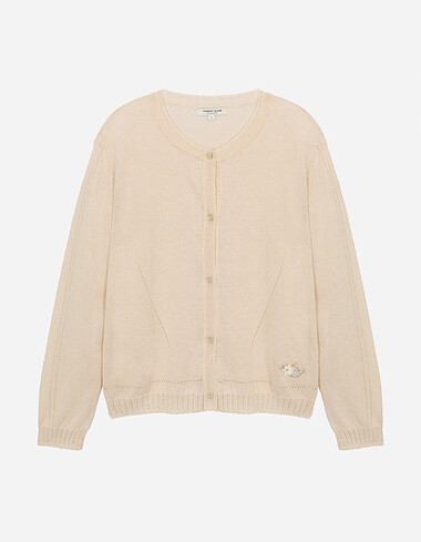 플라워 자수 라운드넥 가디건