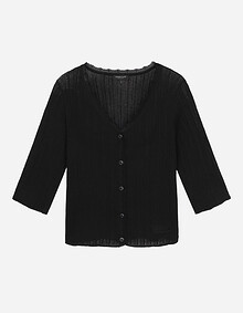 브이넥 7부 소매 가디건