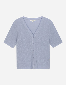 브이넥 리브 반팔 가디건