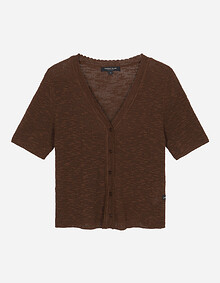 브이넥 리브 반팔 가디건