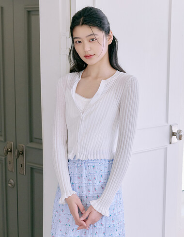 리브 라운드넥 가디건