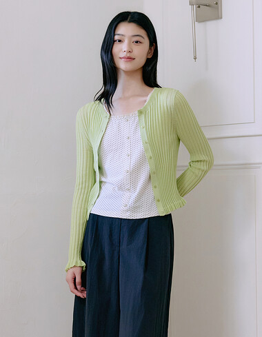 리브 라운드넥 가디건