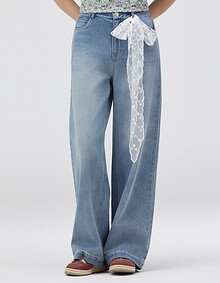 레이스 벨트 일자핏 데님