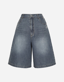 빈티지 워싱 자수 포인트 버뮤다 팬츠