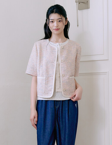 멀티 컬러 트위드 반팔자켓