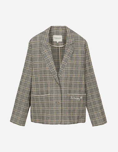 플라워 자수 디테일 체크 자켓