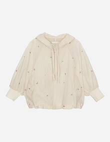 플라워 자수 나일론 후드점퍼