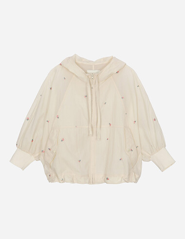 플라워 자수 나일론 후드점퍼