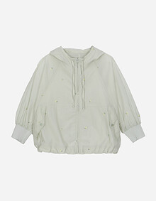 플라워 자수 나일론 후드점퍼