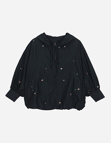 플라워 자수 나일론 후드점퍼