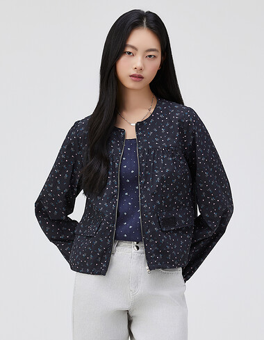 셔링 디테일 프린트 점퍼