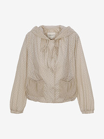 배색 포인트 프린트 후드점퍼