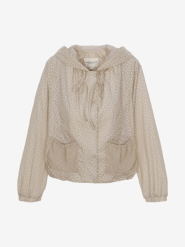 배색 포인트 프린트 후드점퍼