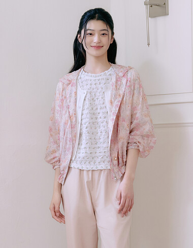 레이스 포인트 프린트 후드점퍼