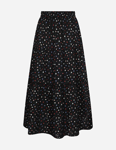 플라워 패턴 플레어 롱 스커트