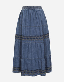 워싱 데님 플레어 스커트