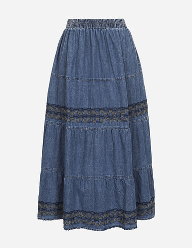 워싱 데님 플레어 스커트