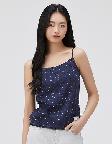 셔링 레이스 슬리브리스 탑