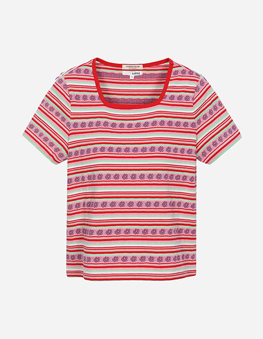 플라워 패턴 스트라이프 티셔츠